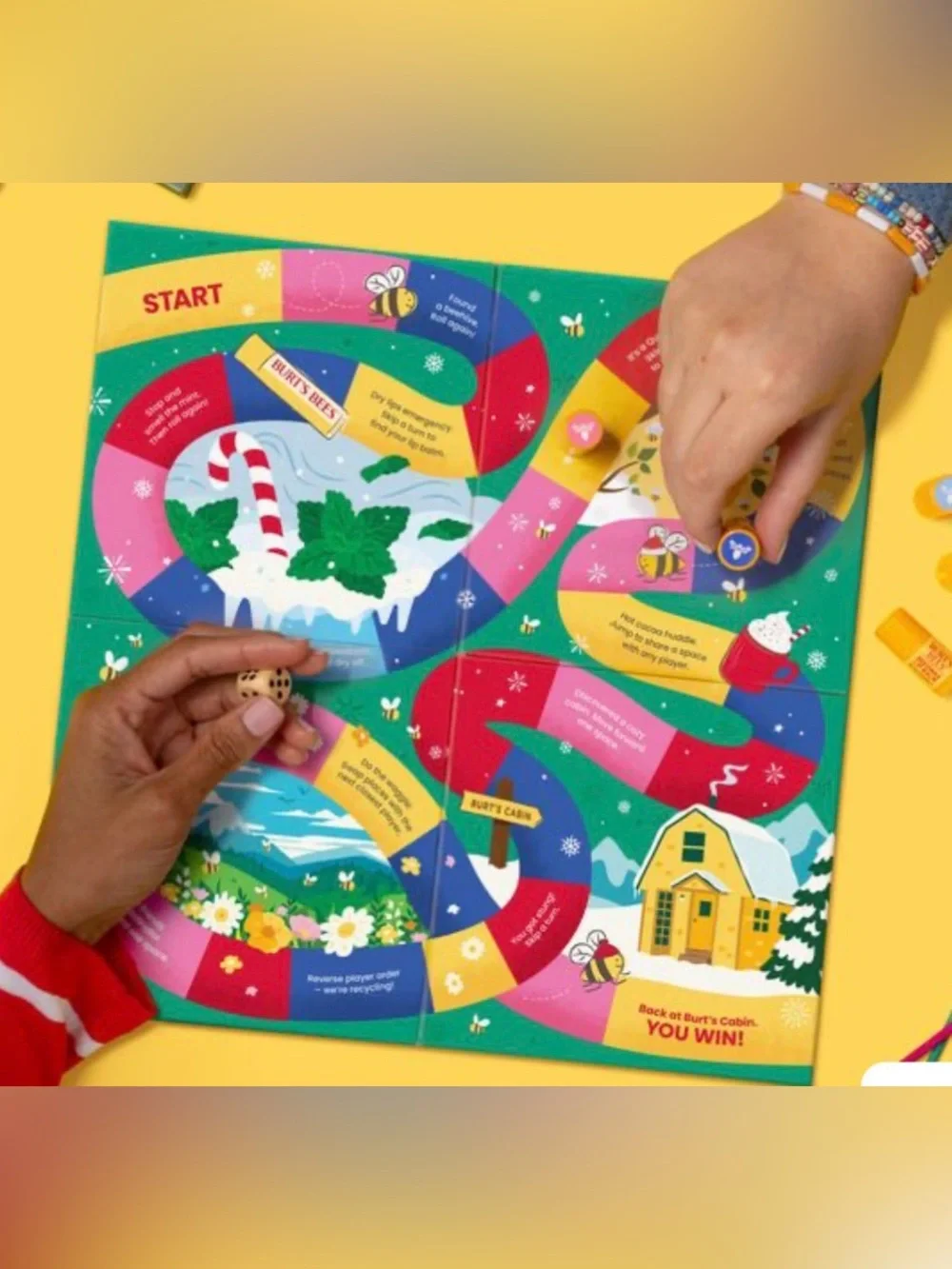 Burt's Bees Follow That Bee Lip Balm Board Game - Yellow and Blue Artwork